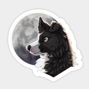 Black Border Collie with Night Sky Full Moon Sticker